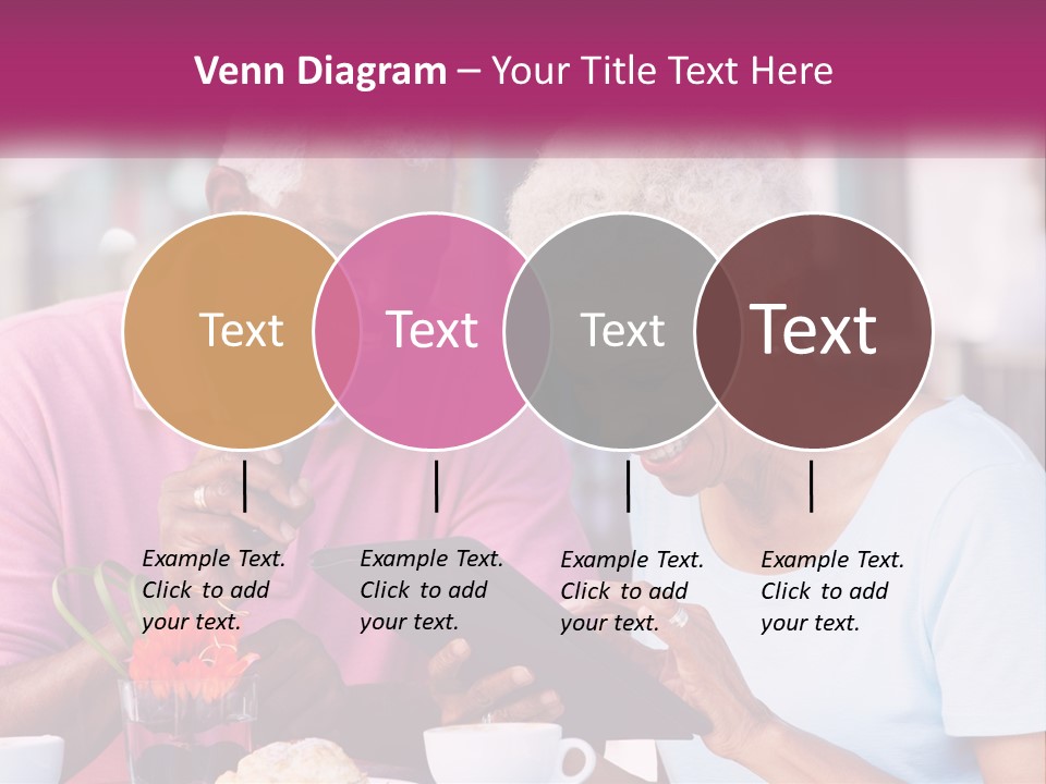 A Man And Woman Sitting At A Table Looking At A Tablet PowerPoint Template