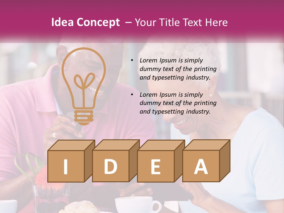 A Man And Woman Sitting At A Table Looking At A Tablet PowerPoint Template