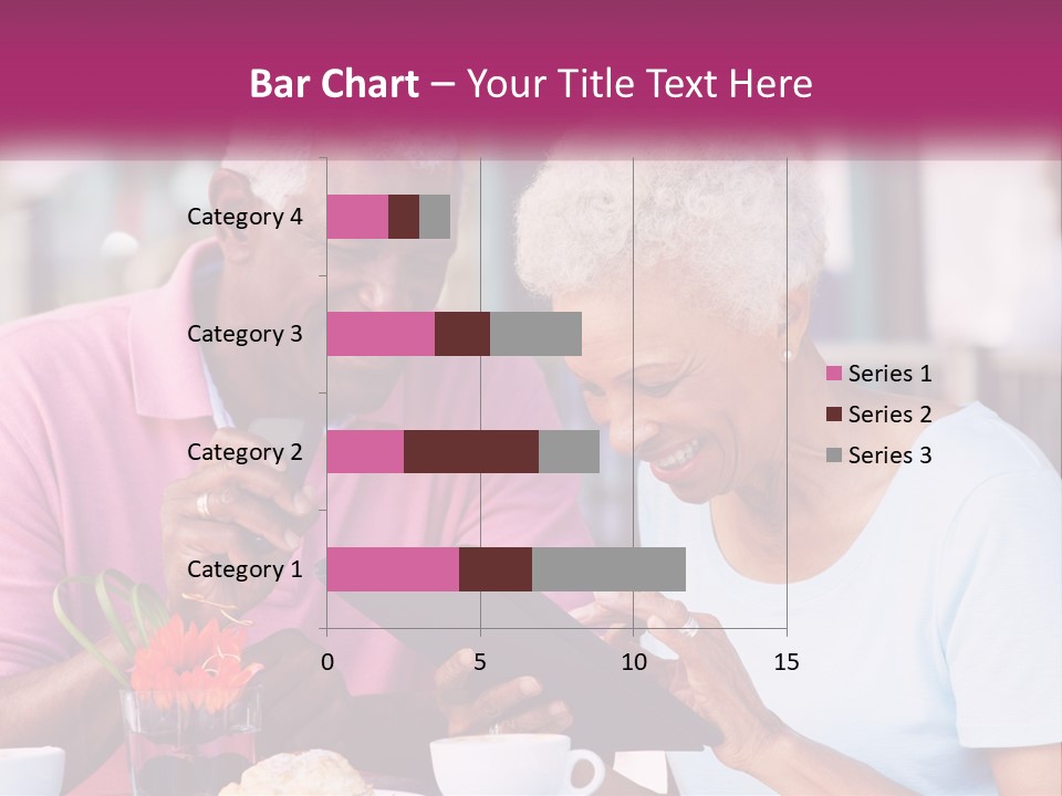 A Man And Woman Sitting At A Table Looking At A Tablet PowerPoint Template