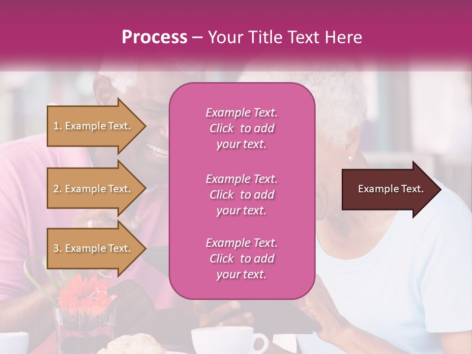 A Man And Woman Sitting At A Table Looking At A Tablet PowerPoint Template