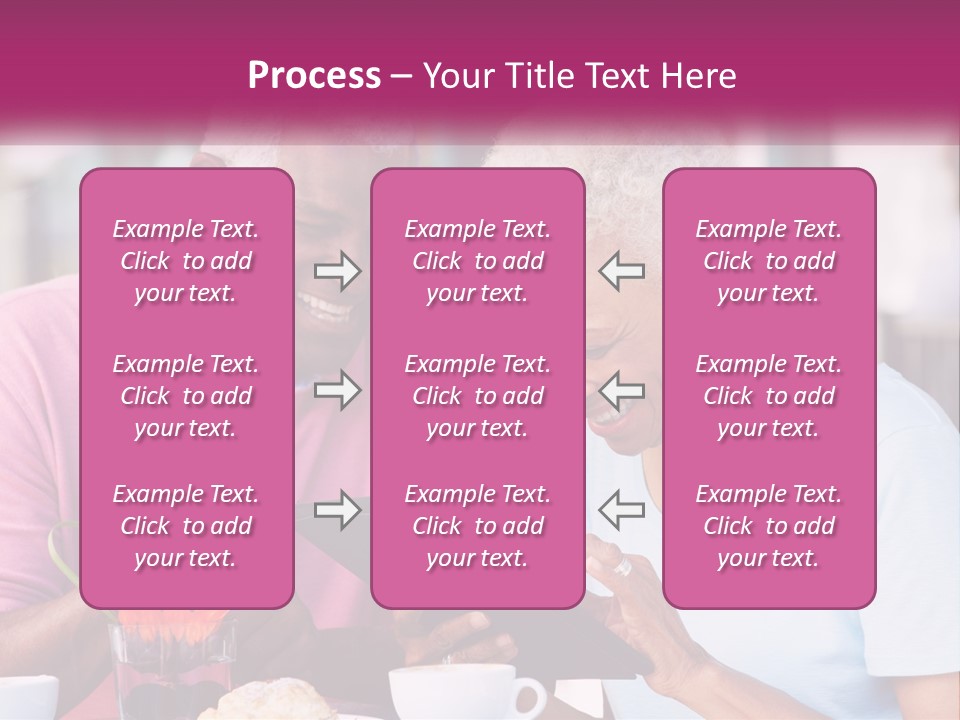 A Man And Woman Sitting At A Table Looking At A Tablet PowerPoint Template
