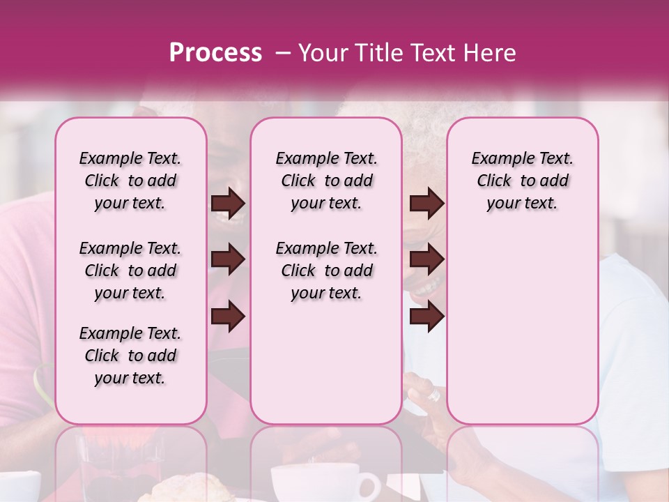 A Man And Woman Sitting At A Table Looking At A Tablet PowerPoint Template