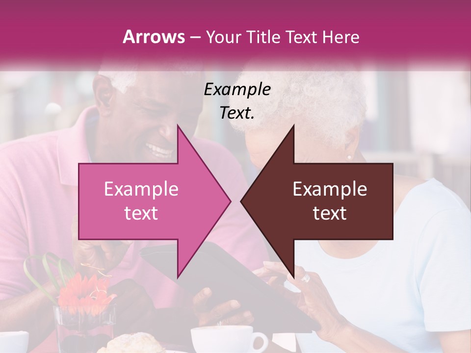 A Man And Woman Sitting At A Table Looking At A Tablet PowerPoint Template