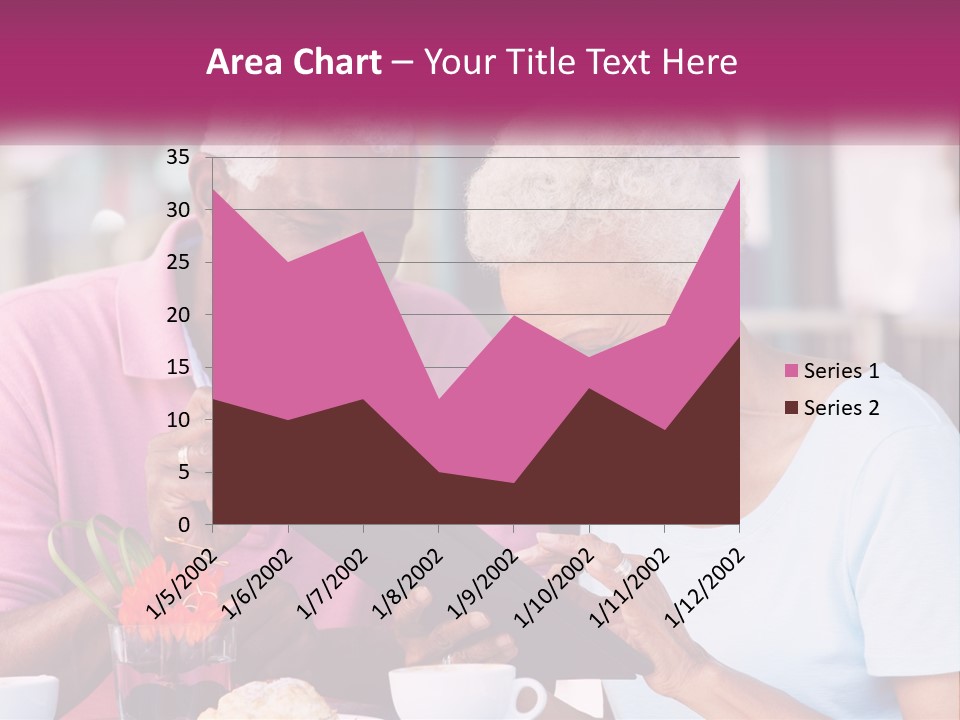 A Man And Woman Sitting At A Table Looking At A Tablet PowerPoint Template