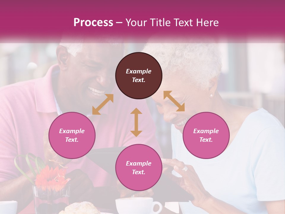A Man And Woman Sitting At A Table Looking At A Tablet PowerPoint Template