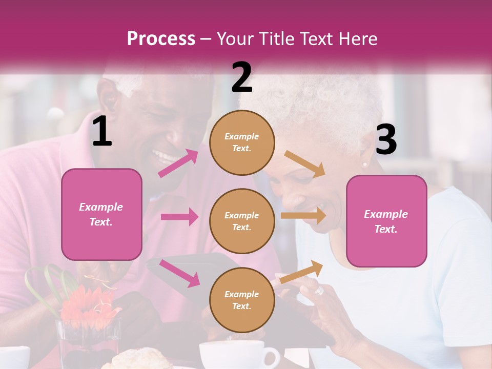 A Man And Woman Sitting At A Table Looking At A Tablet PowerPoint Template
