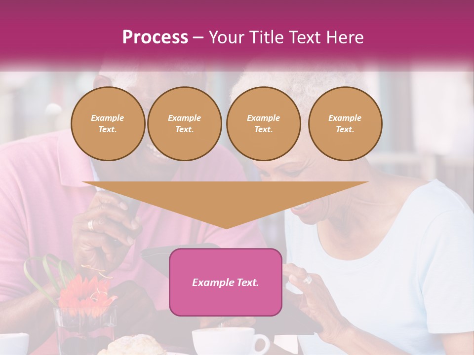 A Man And Woman Sitting At A Table Looking At A Tablet PowerPoint Template