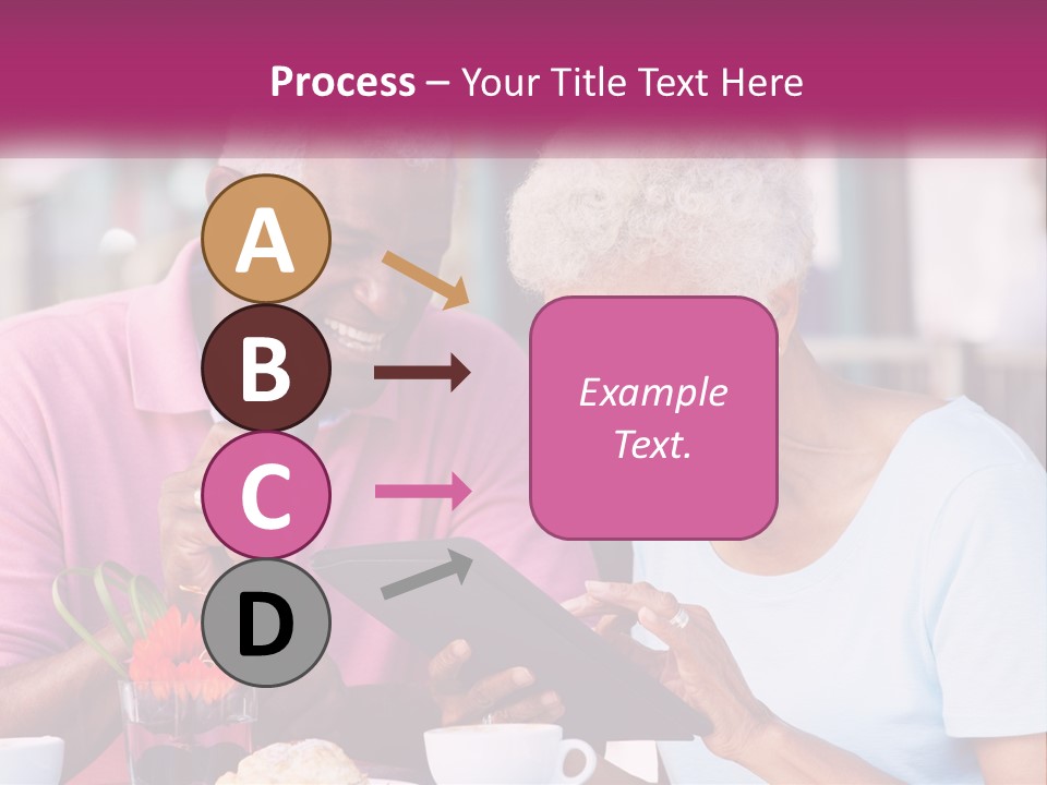 A Man And Woman Sitting At A Table Looking At A Tablet PowerPoint Template