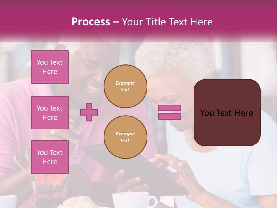 A Man And Woman Sitting At A Table Looking At A Tablet PowerPoint Template