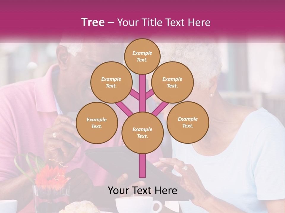 A Man And Woman Sitting At A Table Looking At A Tablet PowerPoint Template