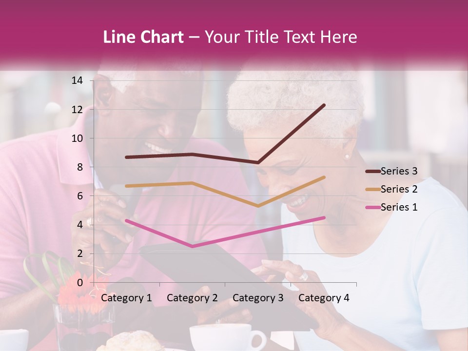 A Man And Woman Sitting At A Table Looking At A Tablet PowerPoint Template