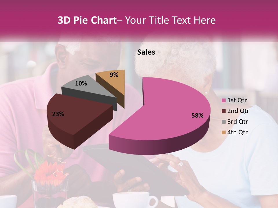 A Man And Woman Sitting At A Table Looking At A Tablet PowerPoint Template