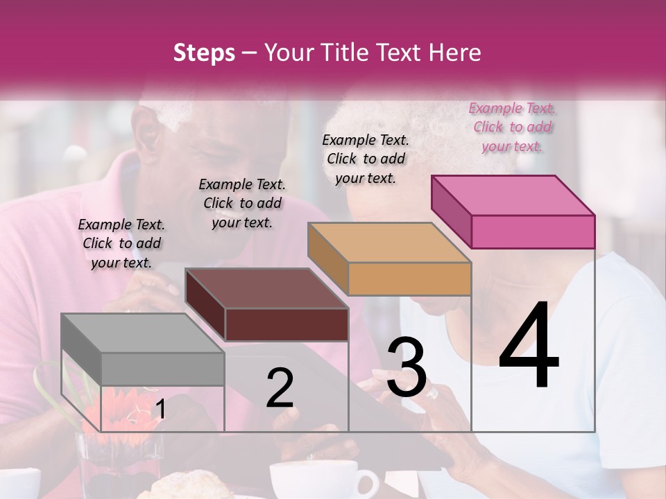 A Man And Woman Sitting At A Table Looking At A Tablet PowerPoint Template
