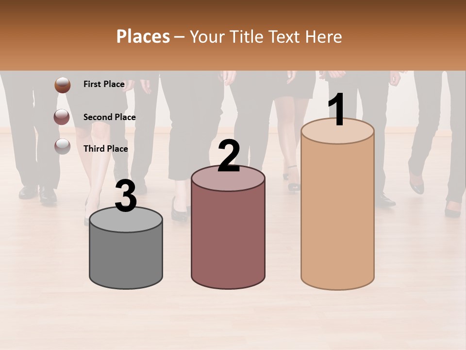 A Group Of Business People Walking Across A Wooden Floor PowerPoint Template