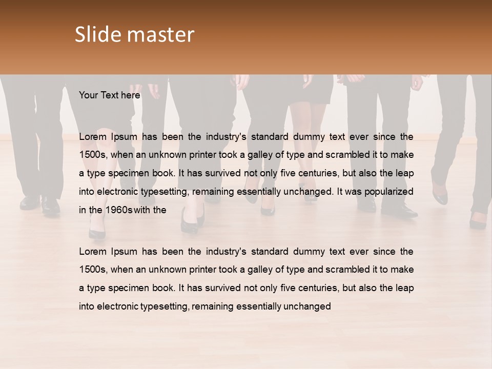 A Group Of Business People Walking Across A Wooden Floor PowerPoint Template