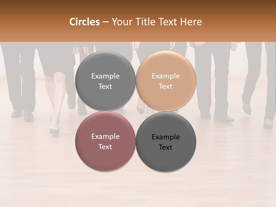 A Group Of Business People Walking Across A Wooden Floor PowerPoint Template