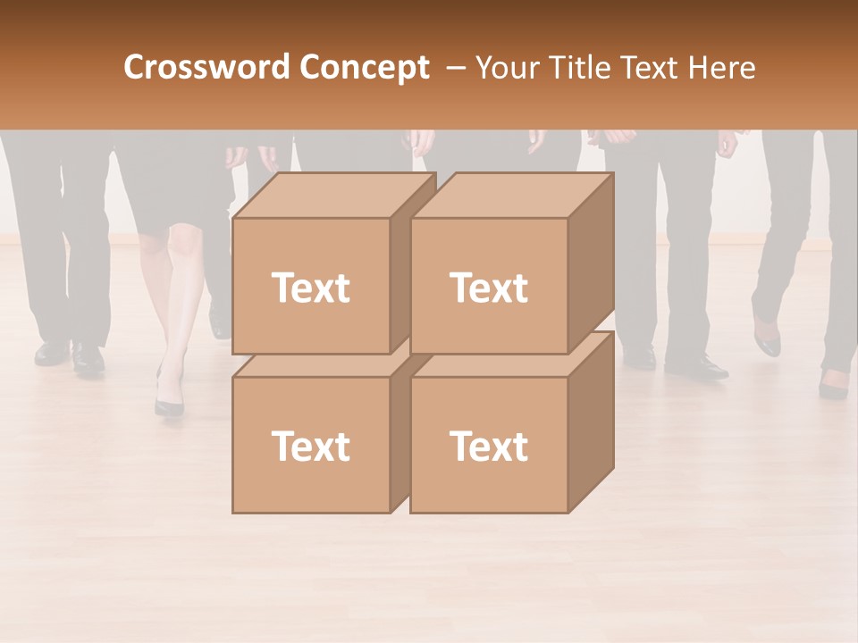 A Group Of Business People Walking Across A Wooden Floor PowerPoint Template