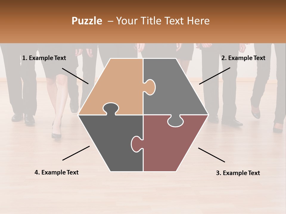 A Group Of Business People Walking Across A Wooden Floor PowerPoint Template