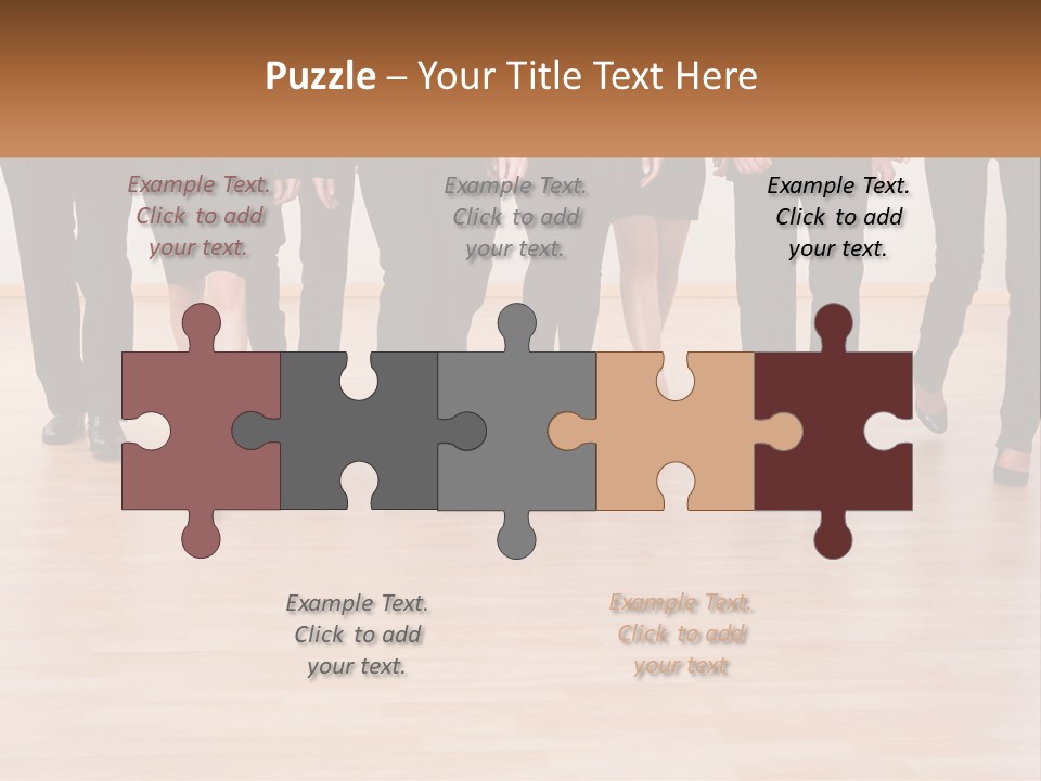 A Group Of Business People Walking Across A Wooden Floor PowerPoint Template