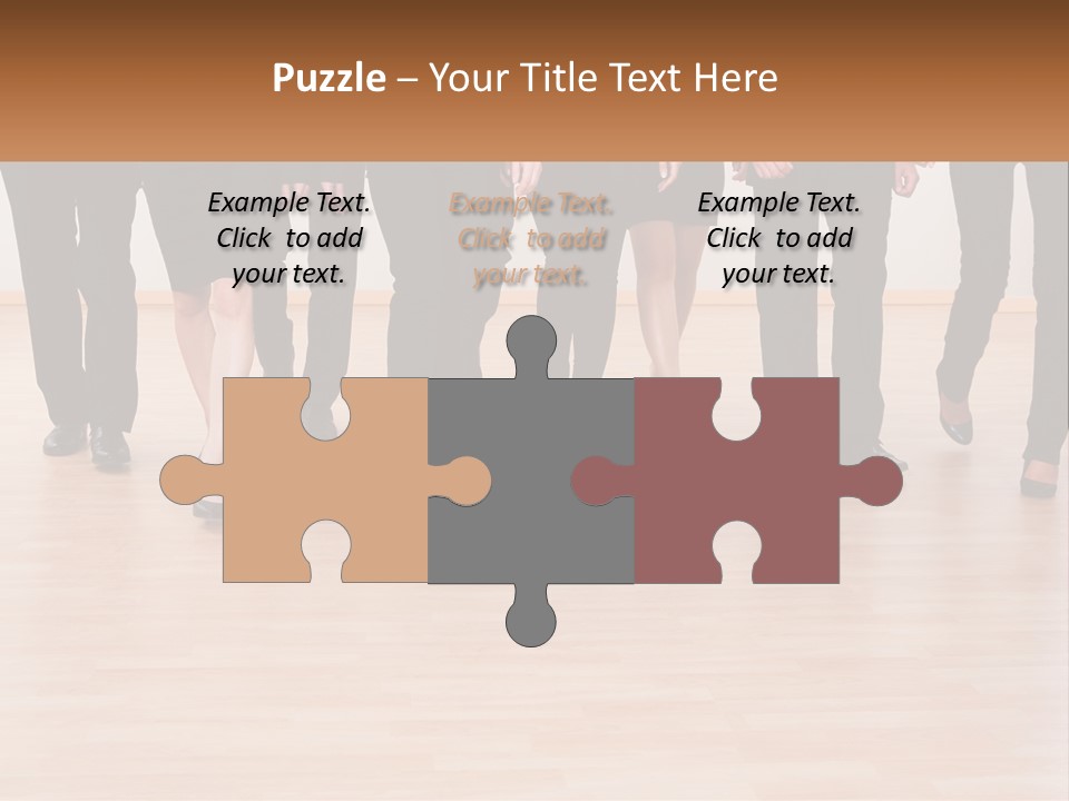 A Group Of Business People Walking Across A Wooden Floor PowerPoint Template