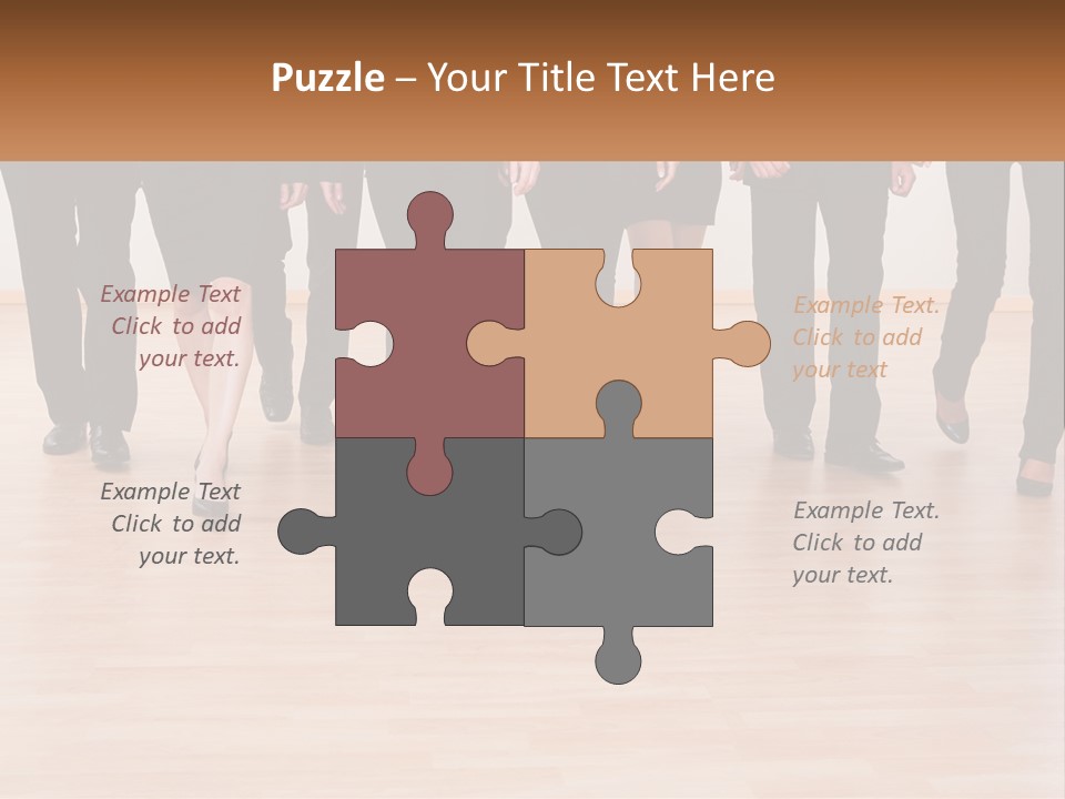 A Group Of Business People Walking Across A Wooden Floor PowerPoint Template