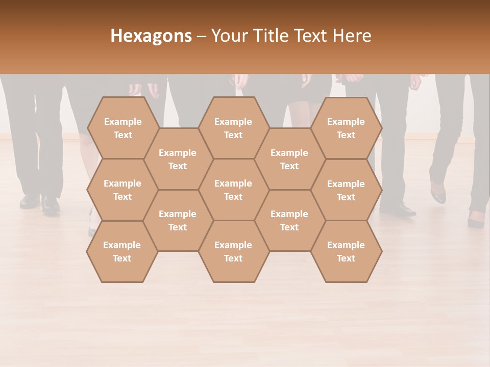 A Group Of Business People Walking Across A Wooden Floor PowerPoint Template