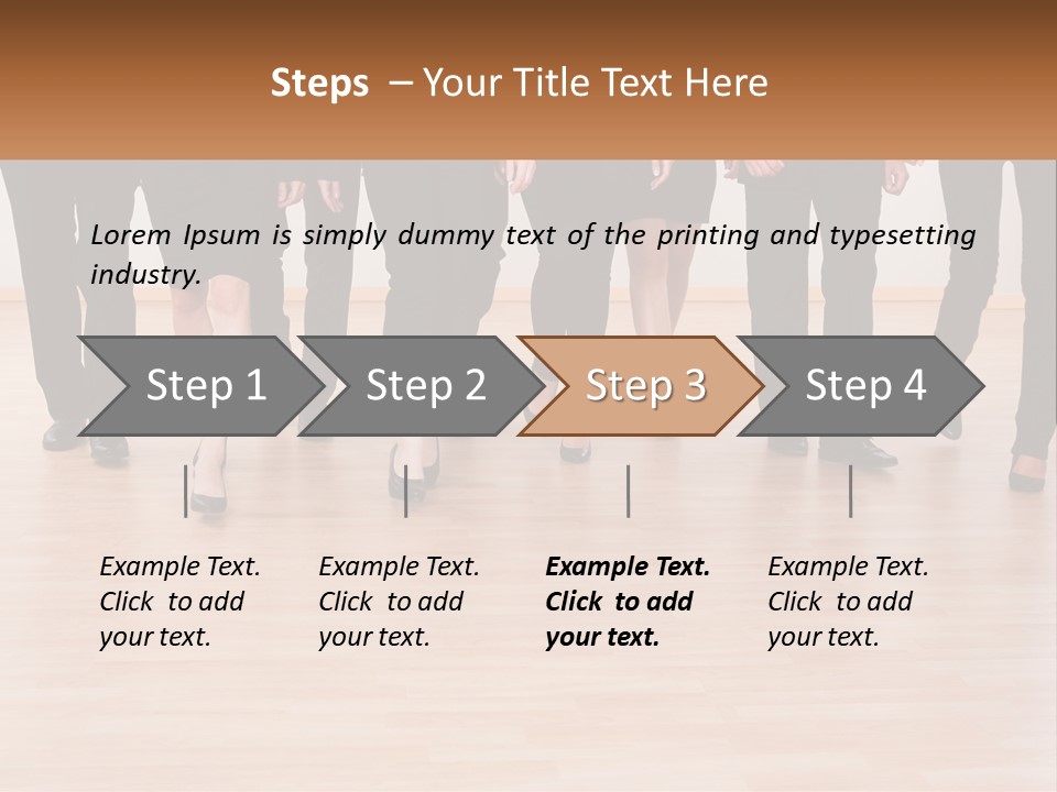 A Group Of Business People Walking Across A Wooden Floor PowerPoint Template