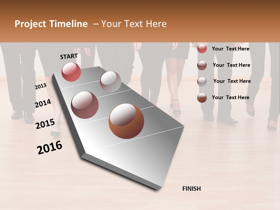 A Group Of Business People Walking Across A Wooden Floor PowerPoint Template