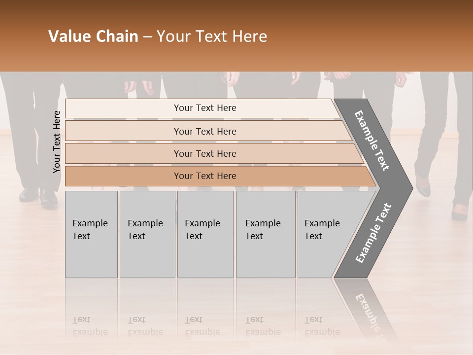 A Group Of Business People Walking Across A Wooden Floor PowerPoint Template