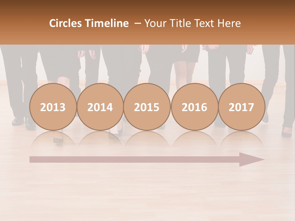 A Group Of Business People Walking Across A Wooden Floor PowerPoint Template