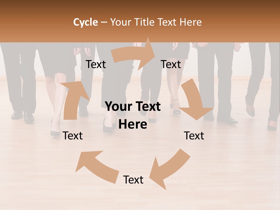 A Group Of Business People Walking Across A Wooden Floor PowerPoint Template
