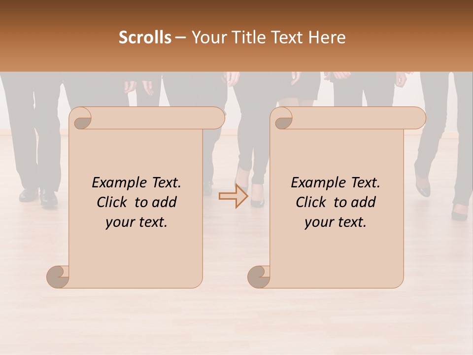 A Group Of Business People Walking Across A Wooden Floor PowerPoint Template