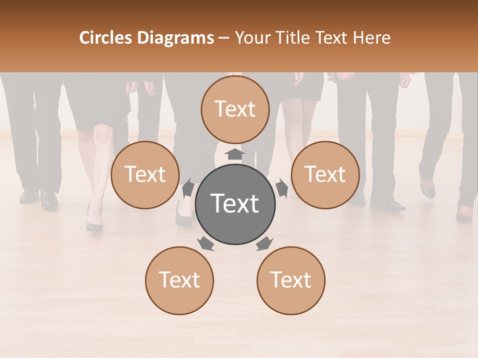 A Group Of Business People Walking Across A Wooden Floor PowerPoint Template