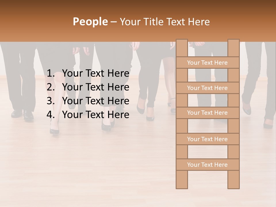 A Group Of Business People Walking Across A Wooden Floor PowerPoint Template