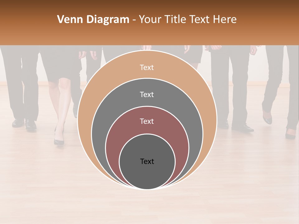 A Group Of Business People Walking Across A Wooden Floor PowerPoint Template