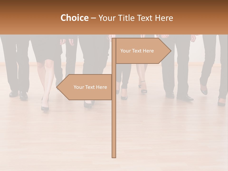 A Group Of Business People Walking Across A Wooden Floor PowerPoint Template