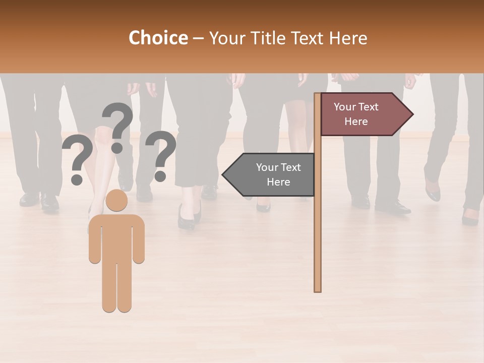 A Group Of Business People Walking Across A Wooden Floor PowerPoint Template