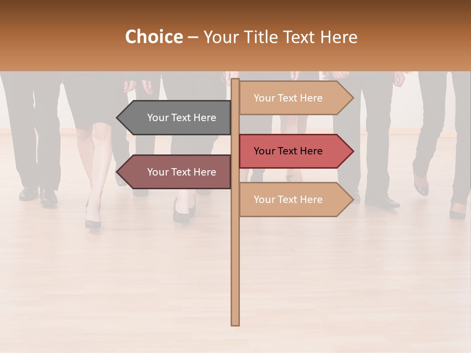 A Group Of Business People Walking Across A Wooden Floor PowerPoint Template