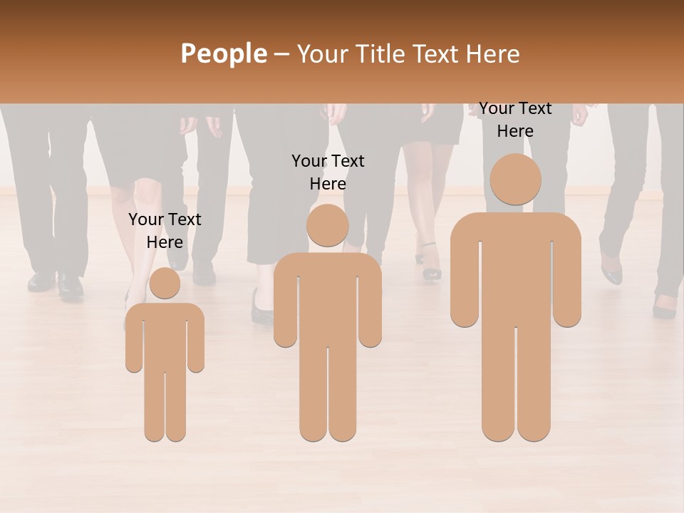 A Group Of Business People Walking Across A Wooden Floor PowerPoint Template