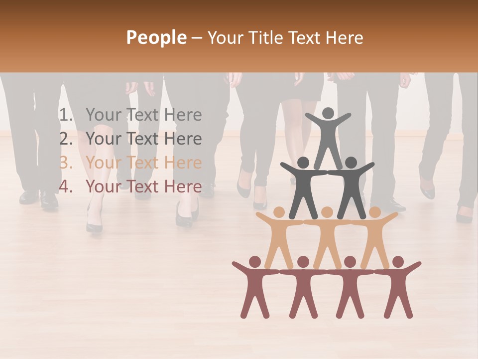 A Group Of Business People Walking Across A Wooden Floor PowerPoint Template