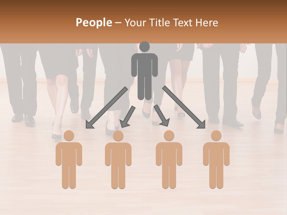 A Group Of Business People Walking Across A Wooden Floor PowerPoint Template
