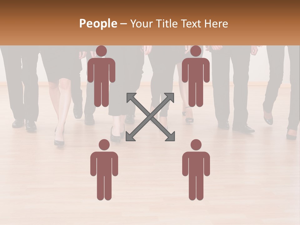 A Group Of Business People Walking Across A Wooden Floor PowerPoint Template