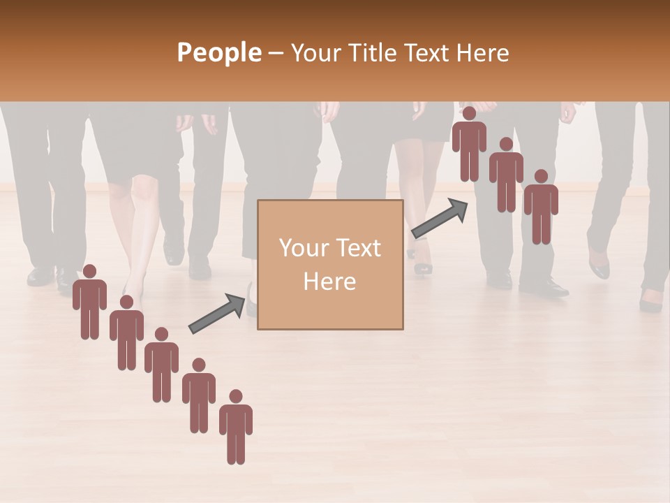 A Group Of Business People Walking Across A Wooden Floor PowerPoint Template