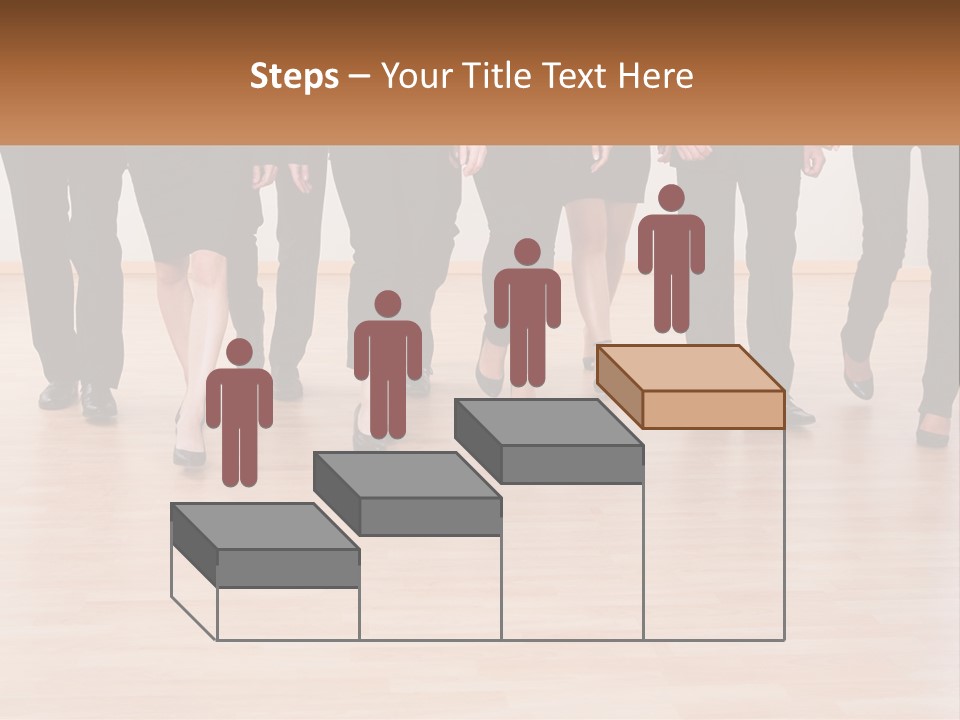 A Group Of Business People Walking Across A Wooden Floor PowerPoint Template