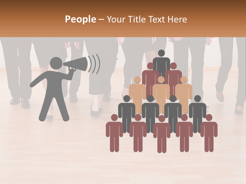 A Group Of Business People Walking Across A Wooden Floor PowerPoint Template