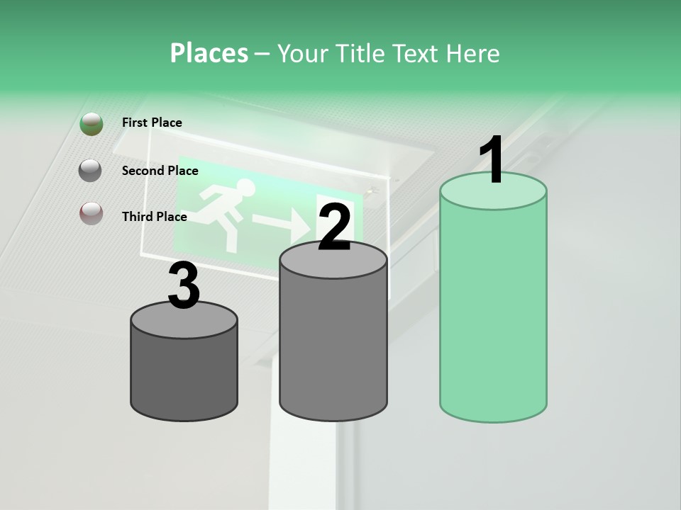 A Green And White Sign Hanging From A Ceiling PowerPoint Template