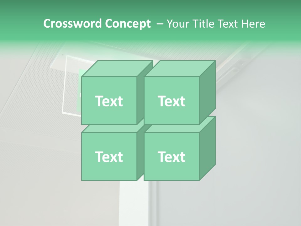 A Green And White Sign Hanging From A Ceiling PowerPoint Template