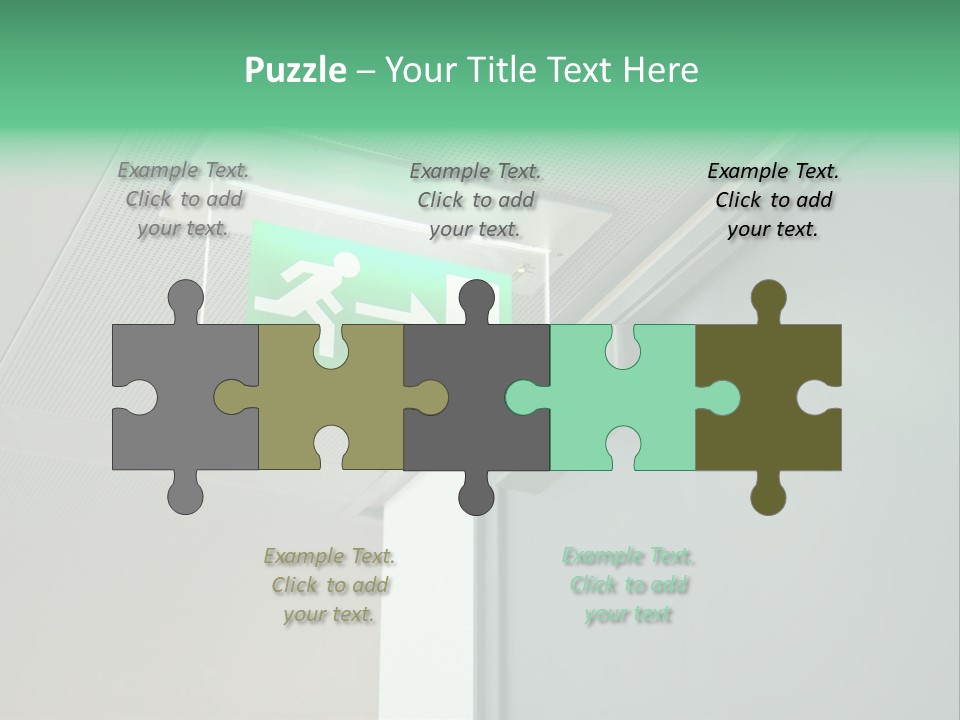 A Green And White Sign Hanging From A Ceiling PowerPoint Template