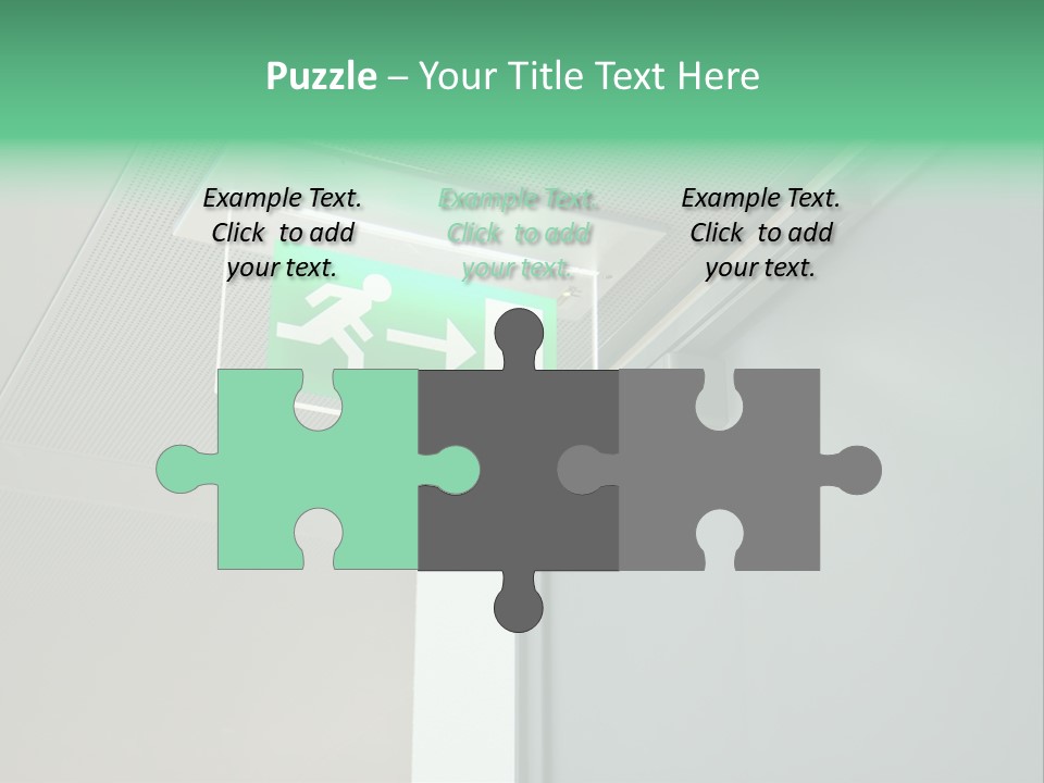 A Green And White Sign Hanging From A Ceiling PowerPoint Template