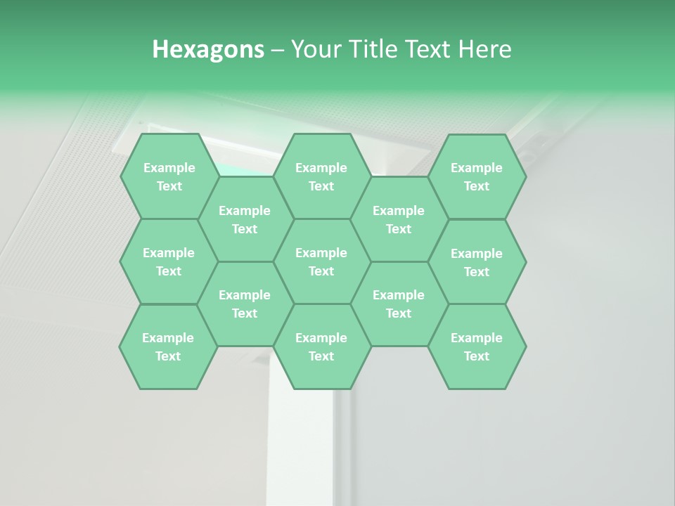 A Green And White Sign Hanging From A Ceiling PowerPoint Template